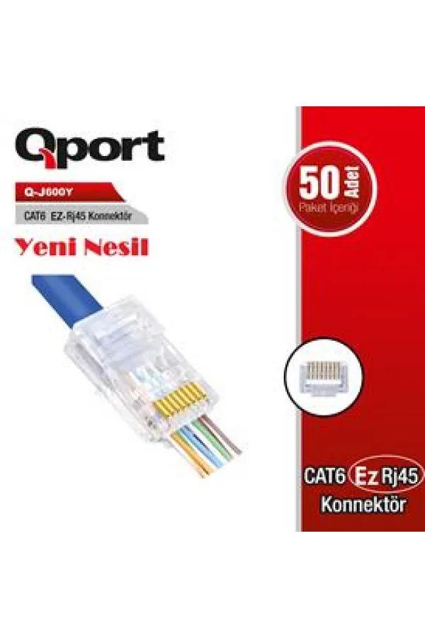 QPORT Q-J600Y CAT6 50 LİK PAKET EZ-RJ45 YENİ NESİL KONNEKTÖR