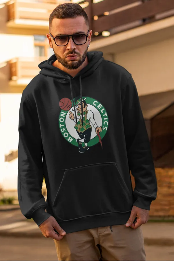 Boston Logo NBA Siyah Erkek Kapşonlu Sweatshirt - Hoodie