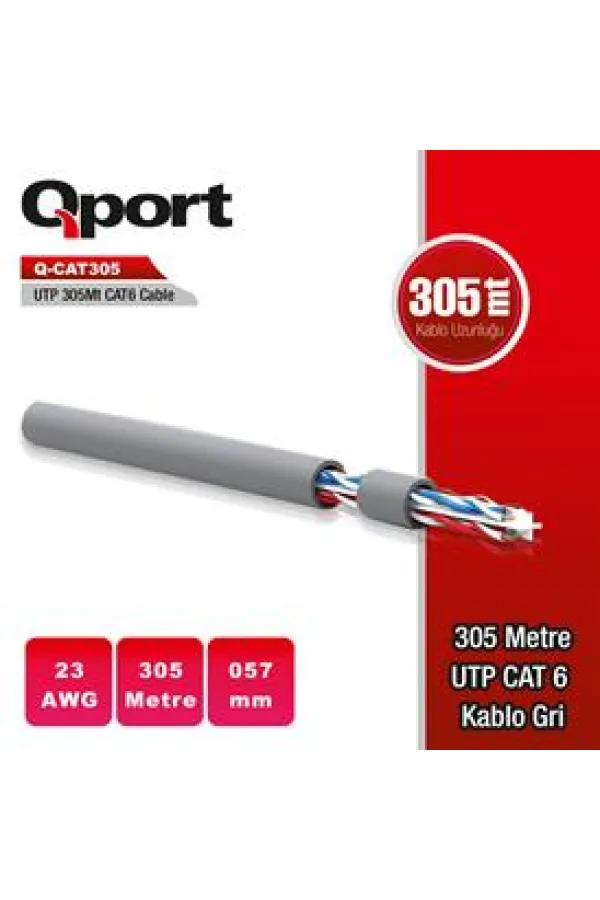 QPORT Q-CAT6 305 METRE UTP 23AWG 0,57MM GRİ NETWORK AĞ KABLOSU