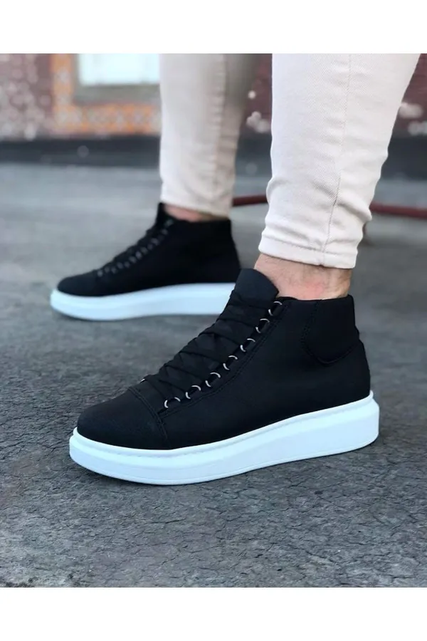 SFTM032 Siyah Bağcıklı Sneakers Yarım Bilek Bot - SİYAH