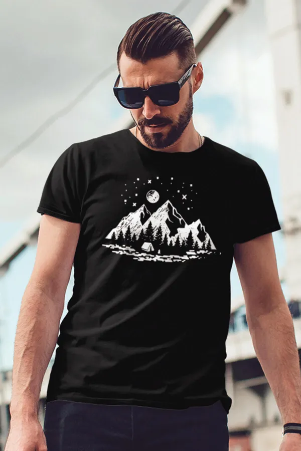 Camping Siyah Outdoor Erkek Tshirt - Tişört