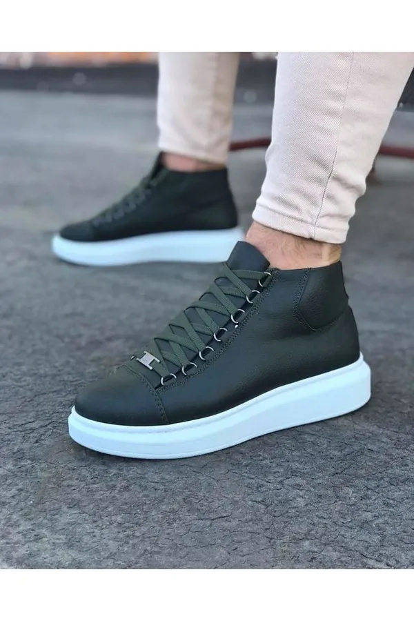 SFTM032 Haki Bağcıklı Sneakers Yarım Bilek Bot - HAKİ